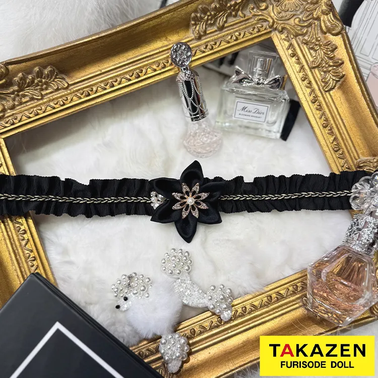 フリルとお花のエレガントな帯締め　白/黒/赤/ピンク　豪華　ビジュー　花飾り付き　フリル　帯締め55