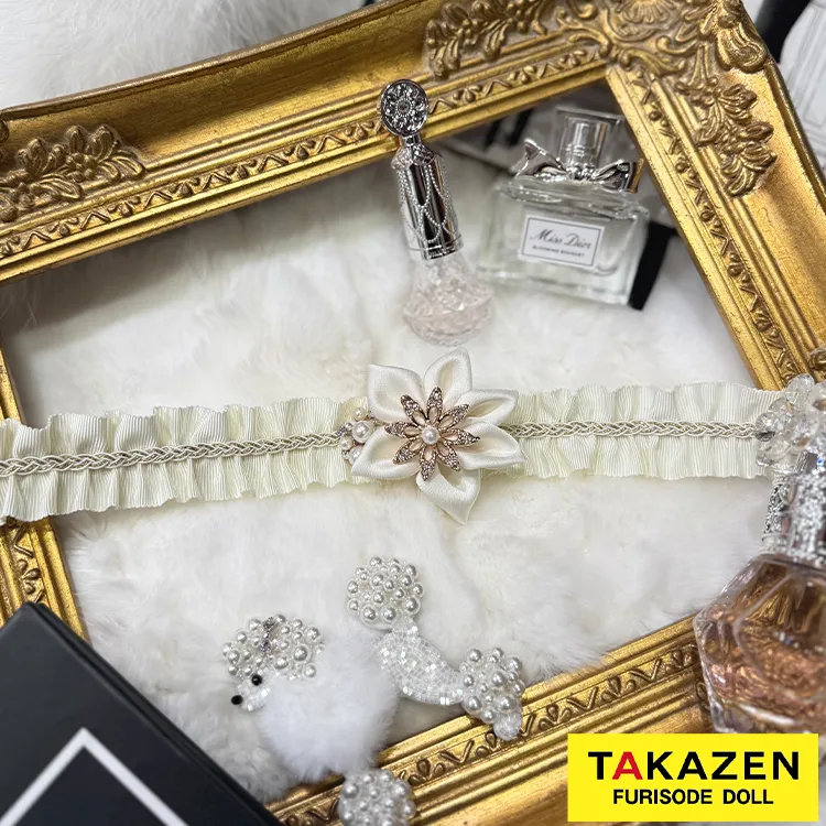 フリルとお花のエレガントな帯締め　白/黒/赤/ピンク　豪華　ビジュー　花飾り付き　フリル　帯締め55