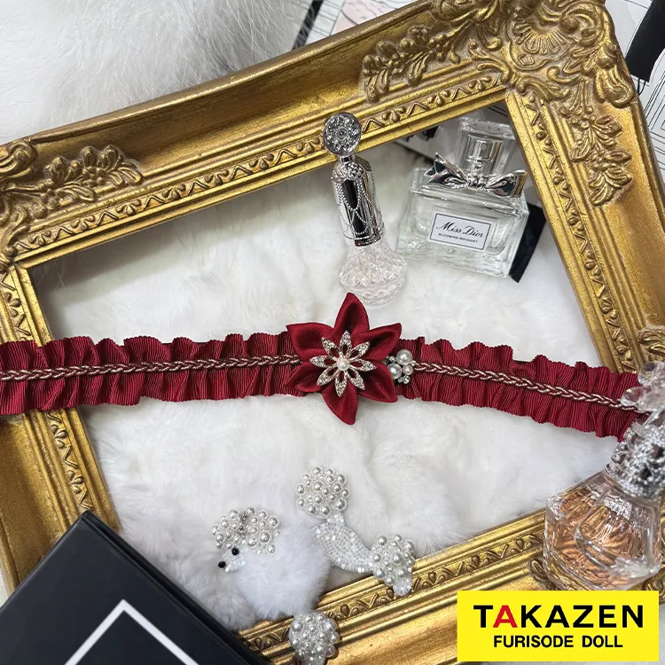 フリルとお花のエレガントな帯締め　白/黒/赤/ピンク　豪華　ビジュー　花飾り付き　フリル　帯締め55