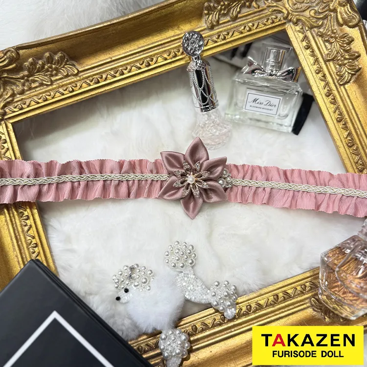 フリルとお花のエレガントな帯締め　白/黒/赤/ピンク　豪華　ビジュー　花飾り付き　フリル　帯締め55