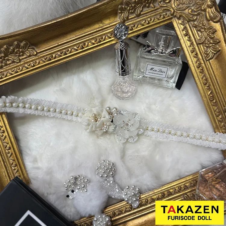 フリルとお花のおしゃれな帯締め　白　花飾り付き　パール　フリル　かわいい　帯締め58