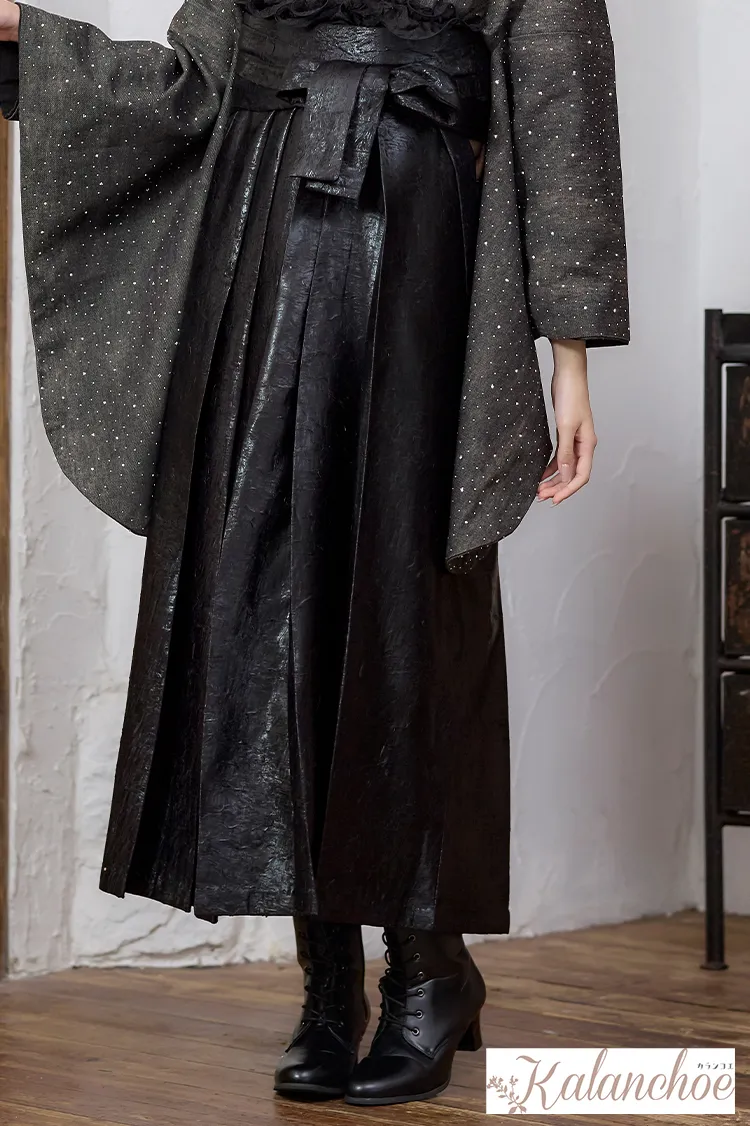 ヴィンテージ袴ネットレンタル　グレー　デニム生地　キラキラストーン付き　おしゃれ　ブーツコーデ　R26078