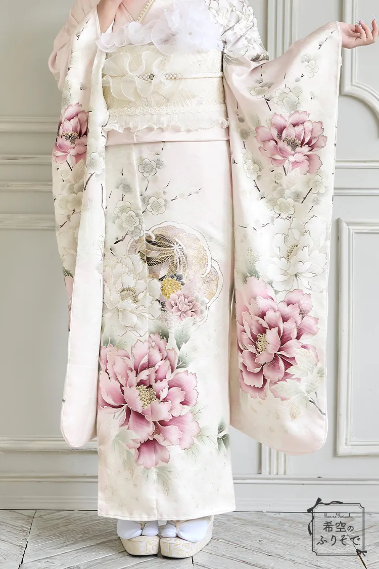 希空のふりそでネットレンタルネットレンタル　ピンク　牡丹柄　かわいい　キュート　ガーリーな着こなし　ゆるふわ　K1280