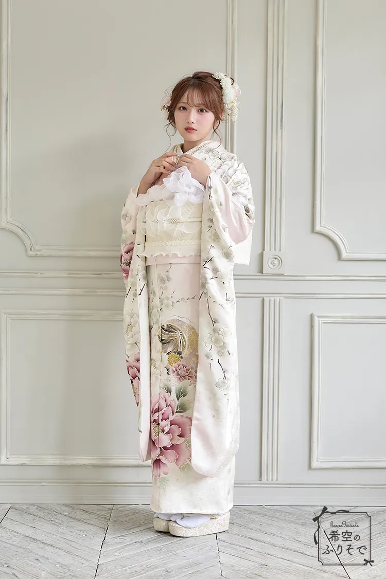 希空のふりそでネットレンタルネットレンタル　ピンク　牡丹柄　かわいい　キュート　ガーリーな着こなし　ゆるふわ　K1280
