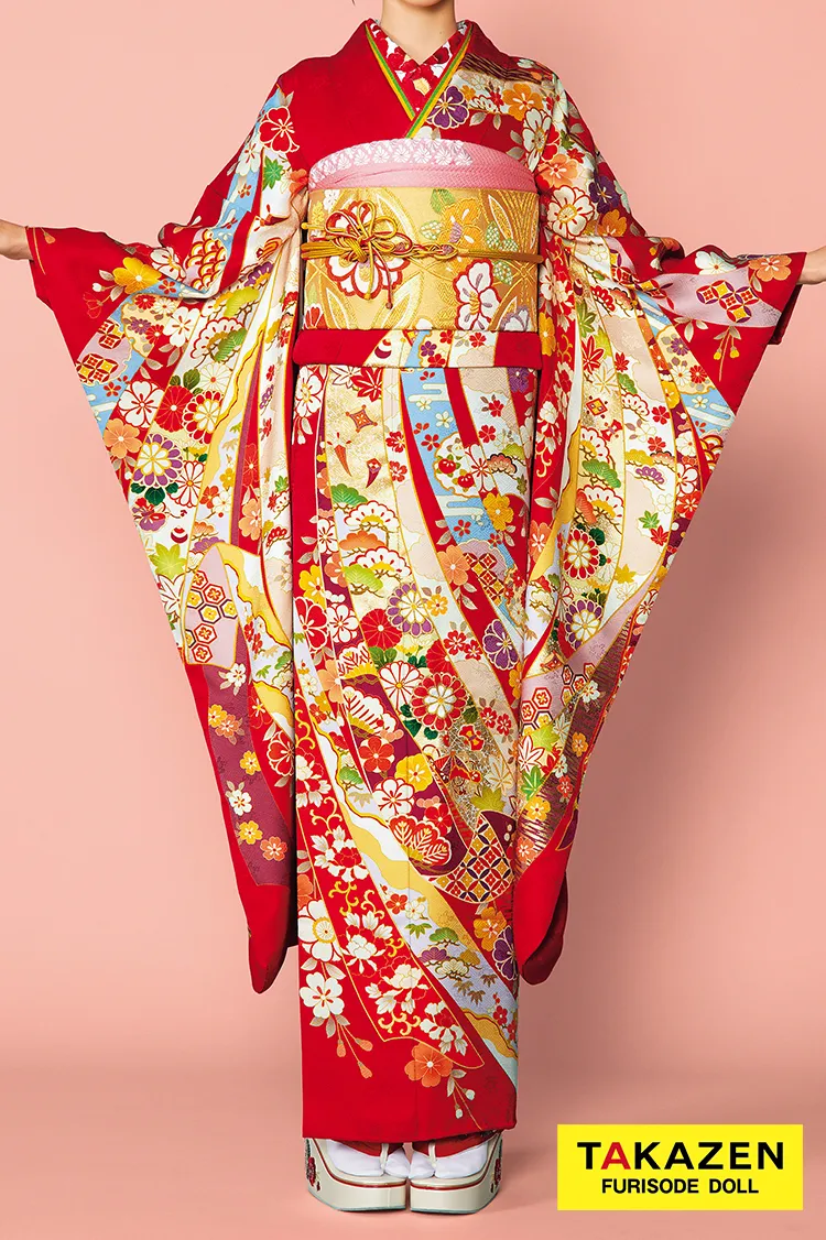 正統派古典　赤/クリーム/ゴールド(金色)　熨斗柄　豪華　大人っぽい振袖　綺麗な古典　32065