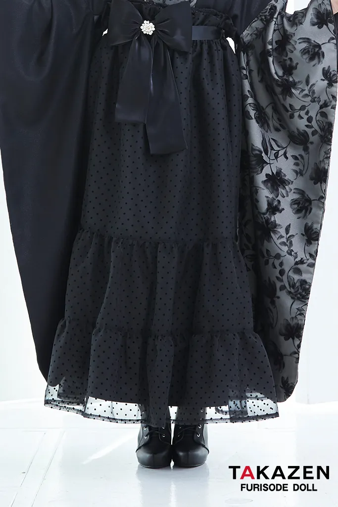 ヴィンテージスタイル袴　黒/ブラック　ラメ入り生地/フロッキー生地　おしゃれ　スタイリッシュ　リボン付きドレス袴ネットレンタル　香川るな　LH4