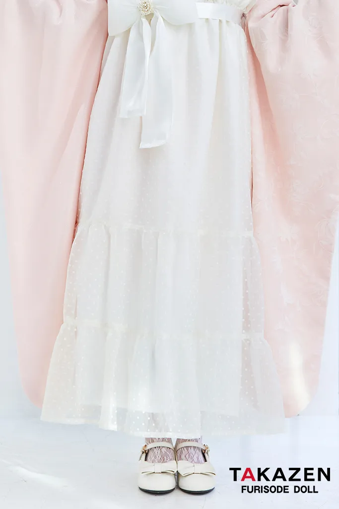 ヴィンテージスタイル袴　ピンク　淡い色　ラメ入り生地/フロッキー生地　おしゃれ　かわいい　リボン付きドレス袴ネットレンタル　白宮みずほ　LH6