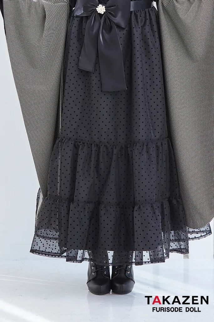 ヴィンテージスタイル袴　黒/グレー　千鳥柄　モノトーン　おしゃれ　アンティーク調　ガーリー　リボン付きドレス袴ネットレンタル　香川るな　LH7