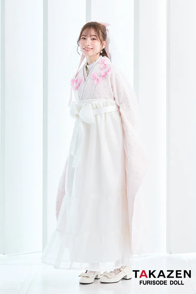 キュート＆ガーリー袴　ピンク　リボン付き　一番かわいい　ラブリー　レースインナーコーデ　白宮みずほ　リボン付きドレス袴ネットレンタル　LH8