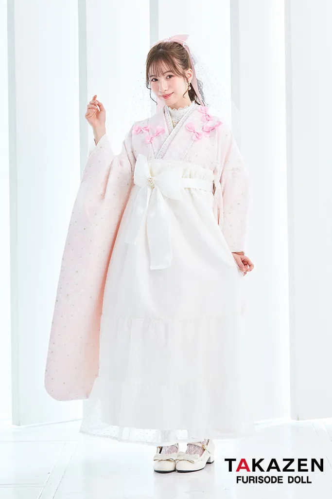 キュート＆ガーリー袴　ピンク　リボン付き　一番かわいい　ラブリー　レースインナーコーデ　白宮みずほ　リボン付きドレス袴ネットレンタル　LH8