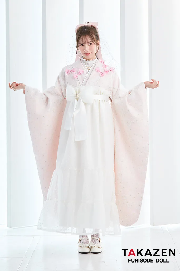 キュート＆ガーリー袴　ピンク　リボン付き　一番かわいい　ラブリー　レースインナーコーデ　白宮みずほ　リボン付きドレス袴ネットレンタル　LH8