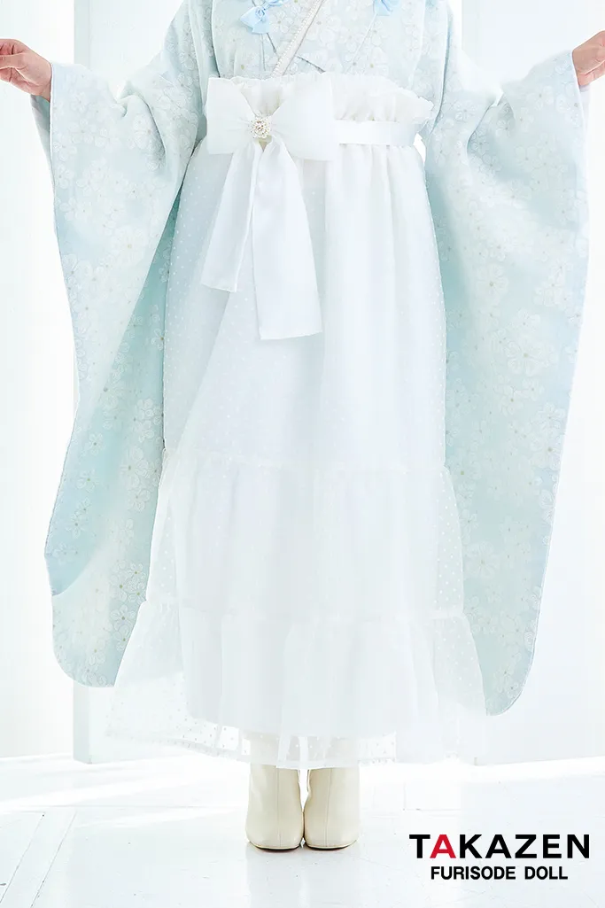 キュート＆ガーリー袴　水色　リボン付き　かわいい　オーガンジー　レースインナーコーデ　香川るな　リボン付きドレス袴ネットレンタル　　LH9