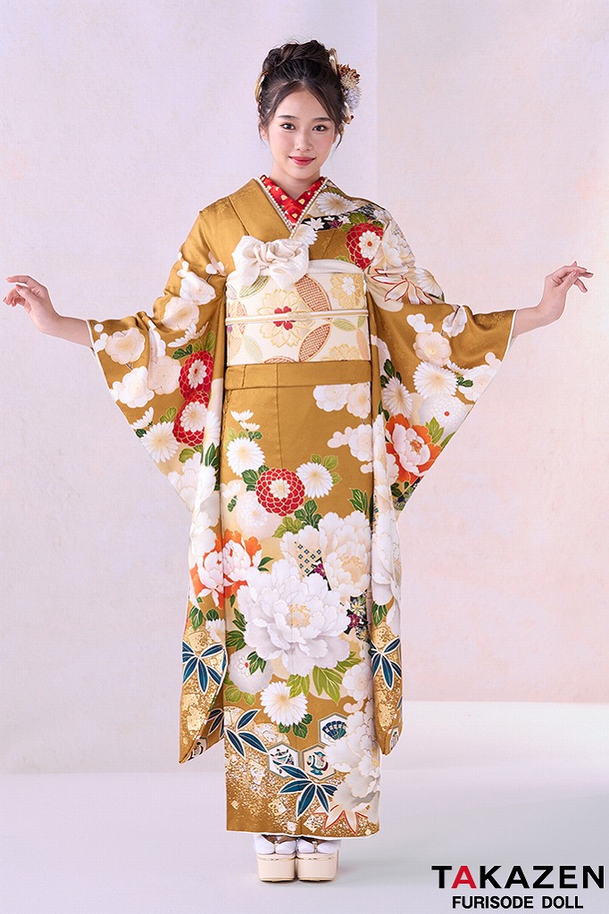 正統派古典　からし/マスタード　牡丹柄/大柄　トレンド　上品　綺麗　高身長さんにおすすめ　天翔天音　26021