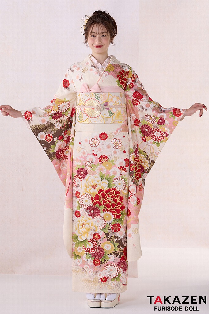 正統派古典　白ピンク　牡丹柄　かわいい　金彩刺繍京友禅　女の子らしい　人気　伝統的　葛西杏也菜　32051