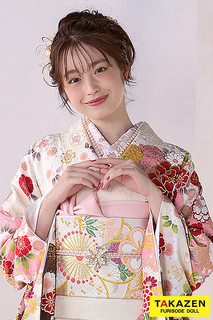 正統派古典　白ピンク　牡丹柄　かわいい　金彩刺繍京友禅　女の子らしい　人気　伝統的　葛西杏也菜　32051