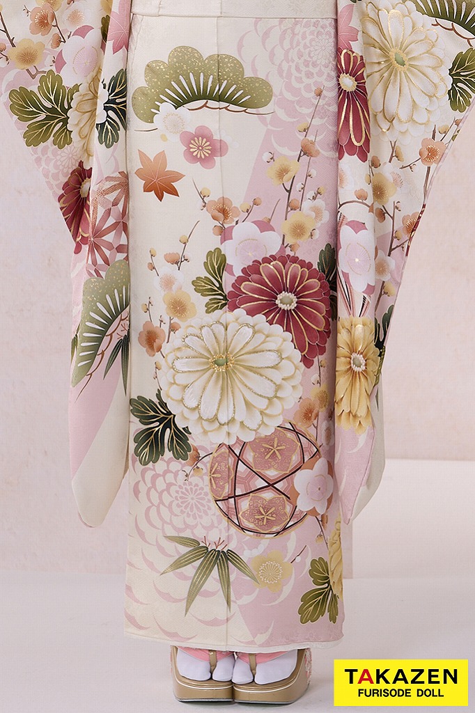 正統派古典　アイボリー/薄ピンク/くすみカラー　菊柄/大柄　かわいい振袖　はんなり　上品　葛西杏也菜　26077