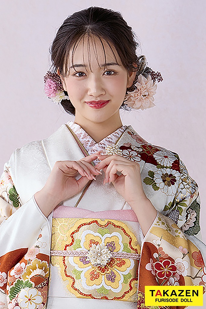 正統派古典　白/エンジ　貝桶柄/菊柄　上品　大人っぽい　清楚な振袖　おしとやか　天翔愛　26076