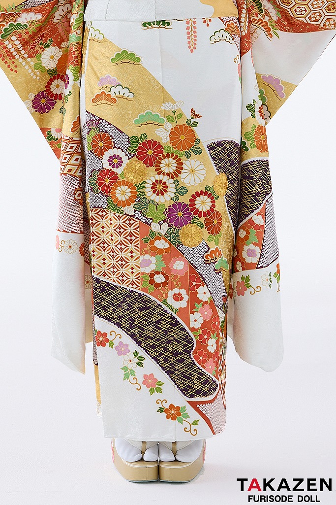 プレミアム古典　吉澤織物/逸品/最高級染繍桶絞り友禅　白エンジ　高級振袖　上品　柄小さめ　金駒刺繍　南琴奈　26029