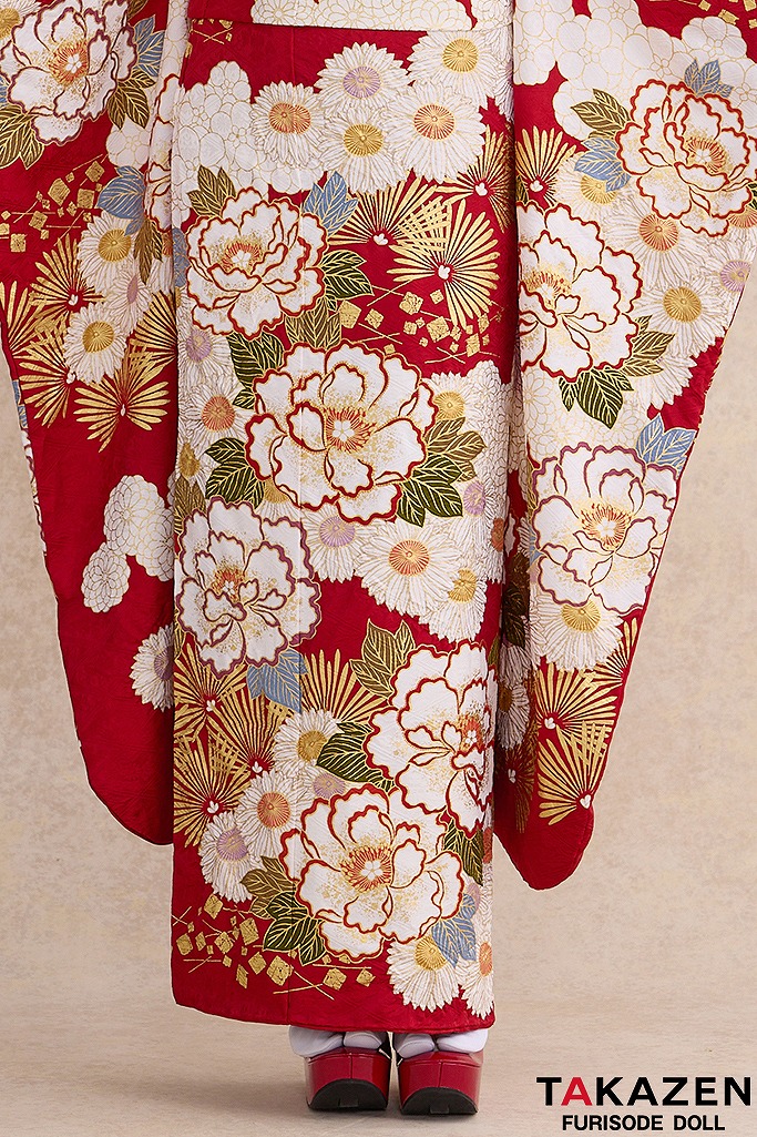 プレミアム古典　滝泰/最高級金彩刺繡絞り友禅　赤　牡丹柄　王道　清楚な振袖　綺麗　高級　天翔天音　26041