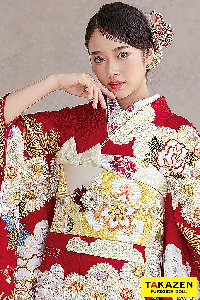 プレミアム古典　滝泰/最高級金彩刺繡絞り友禅　赤　牡丹柄　王道　清楚な振袖　綺麗　高級　天翔天音　26041