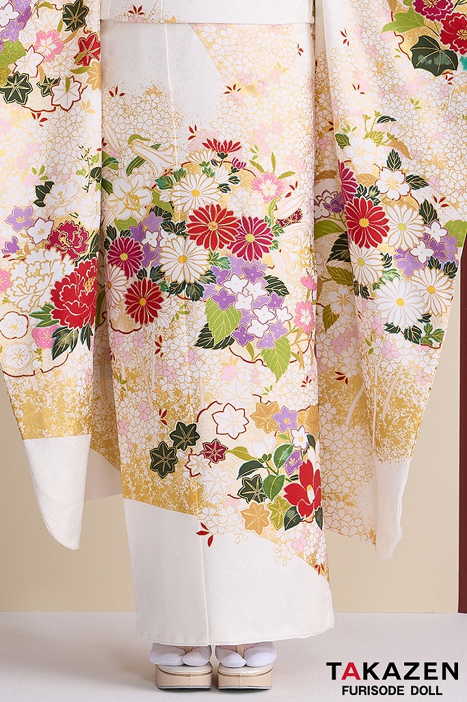プレミアム古典　青柳/最高級絞り手描友禅　白　菊柄　上品な振袖　綺麗　柄小さめ　かわいらしい　藤岡舞衣　26047