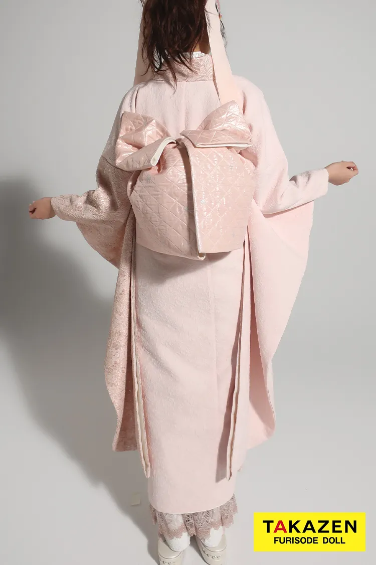 最新作ヘップバーン　ミニョン　ピンク　立体花/レース　フレンチガーリー　キラキラビジュー付き　人とかぶらない　レースインナーコーデ　香音　一番かわいい振袖ネットレンタル　　27006