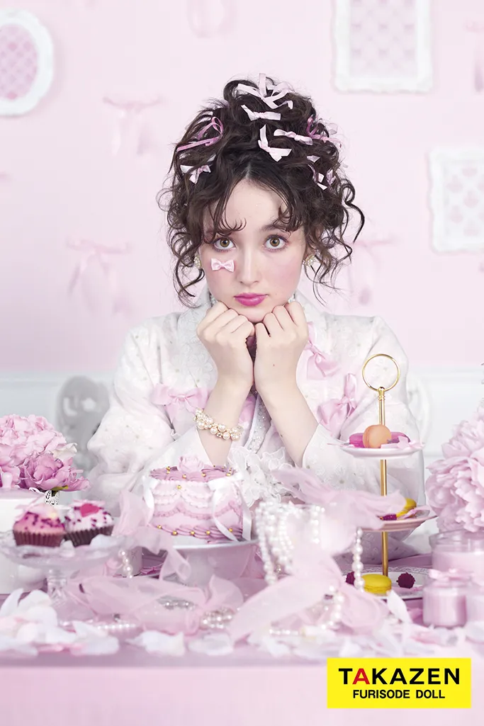 最新作ヘップバーンキュート　ピンク　リボン付き　オーガンジー/レース　一番かわいい　ガーリー　レースインナー　洋風　姫系振袖ネットレンタル　周防ジゼル　27013