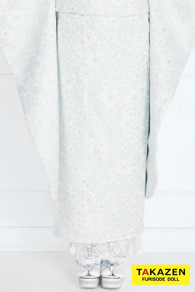 最新作キュート＆ガーリー　水色　リボン付き　オーガンジー/レース　一番かわいい　レースインナー　洋風　姫系振袖ネットレンタル　佐藤不二子　27014