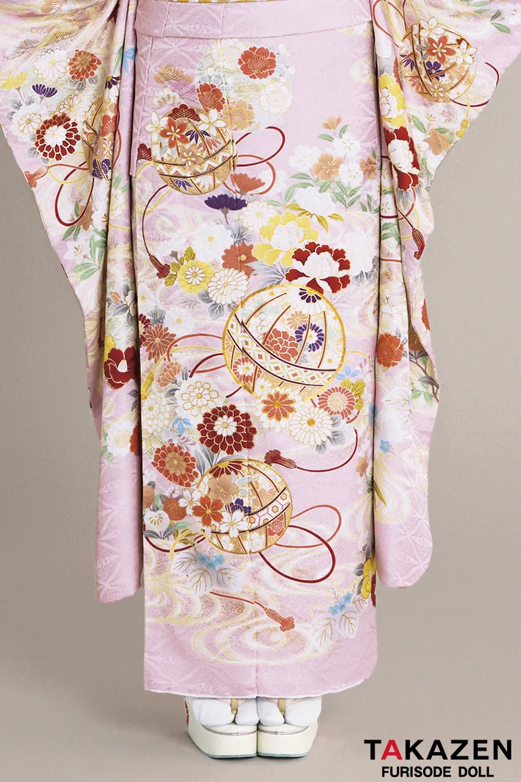 最新作正統派古典　ピンク　鞠柄/和柄　かわいい　はんなり　上品　きれいめ　王道　TAKAZENオリジナルカラー振袖ネットレンタル　南琴奈　27020