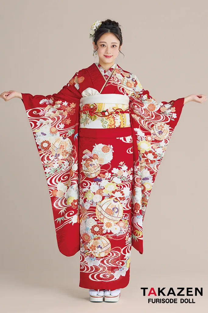 最新作正統派古典　ピンク　鞠柄/流水模様　王道　かわいい　はんなり　上品　きれいめ　清楚　FURISODE DOLLオリジナルカラー振袖ネットレンタル　佐藤不二子　27021