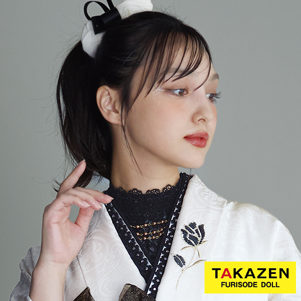 おしゃれ重ね衿通販　ピンク/白/黒　花パーツ付　キラキラ　かわいい　重ね衿46