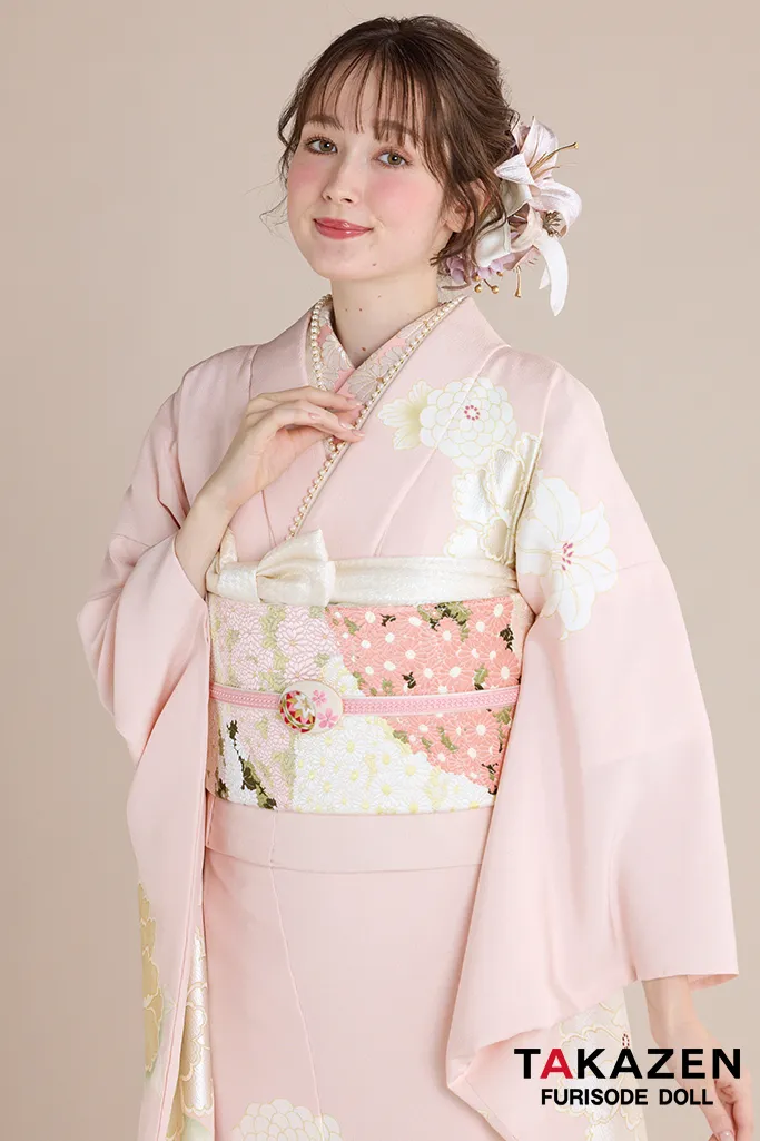 正統派古典 ピンク/淡い色 牡丹柄 吉澤織物/最高級金彩手描友禅