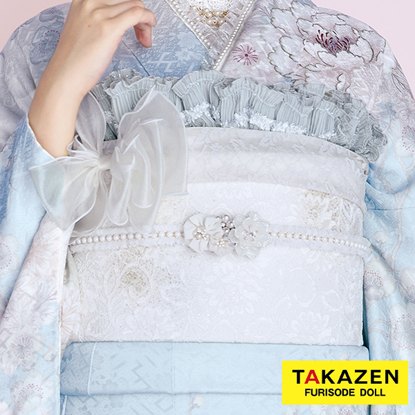 フリルとお花のおしゃれな帯締め　白　花飾り付き　パール　フリル　かわいい　帯締め58