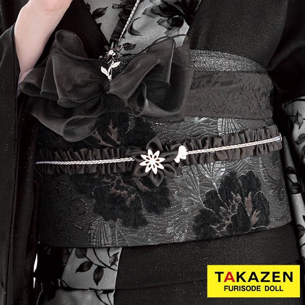 フリルとお花のエレガントな帯締め　白/黒/赤/ピンク　豪華　ビジュー　花飾り付き　フリル　帯締め55