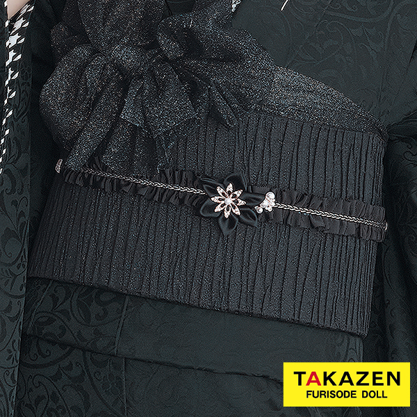 フリルとお花のエレガントな帯締め　白/黒/赤/ピンク　豪華　ビジュー　花飾り付き　フリル　帯締め55