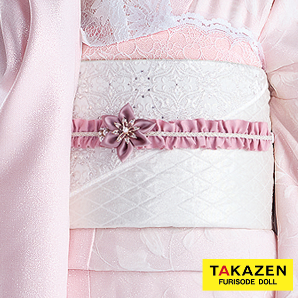 フリルとお花のエレガントな帯締め　白/黒/赤/ピンク　豪華　ビジュー　花飾り付き　フリル　帯締め55