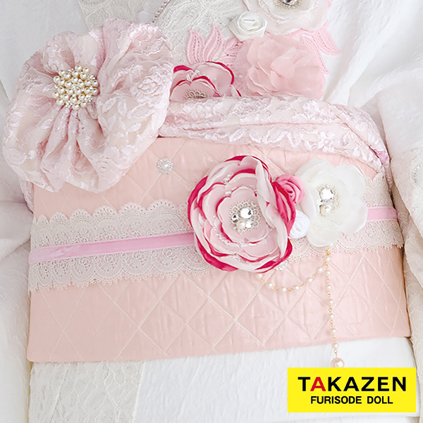 ガーリーな帯締め　チェリーピンク　フレンチガーリー　ビジュー　花飾り付き　パール　姫系　帯締め49