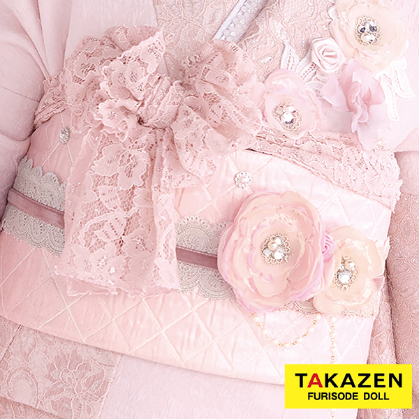かわいい帯締め通販　ピンク　フレンチガーリー　花飾り付き　ビジュー　パール　おしゃれ　帯締め50