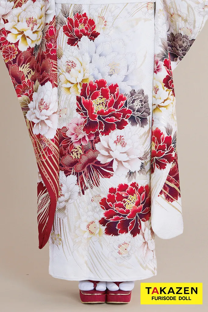 最新作正統派古典　白赤　牡丹柄/大柄　大人っぽい　きれいめ　上品　豪華　清楚系振袖ネットレンタル　南琴奈　27024