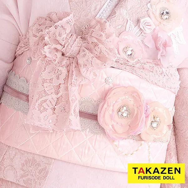 かわいい帯締め通販　ピンク　フレンチガーリー　花飾り付き　ビジュー　パール　おしゃれ　帯締め50