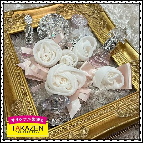 カメリア風髪飾り　白ピンク　シフォン素材　かわいい　使いやすい　オシャレな成人式卒業式髪飾り通販　order46