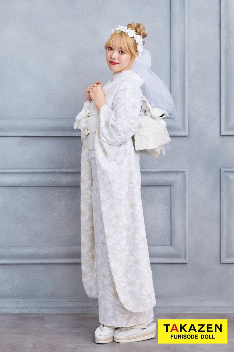 激安！くすみカラーガーリー　白 　総レース振袖ネットレンタル　かわいい　ホワイトコーデ　量産型　おしゃれ　23015