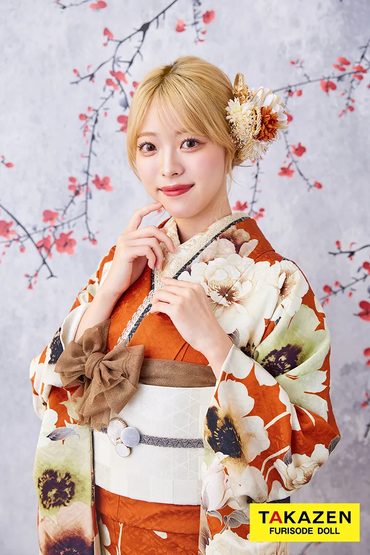 安い！お得にレンタル　九重×中村里砂ブランド振袖　テラコッタ　人と被らない　華やか　目立つ　おしゃれ振袖ネットレンタル　　K388