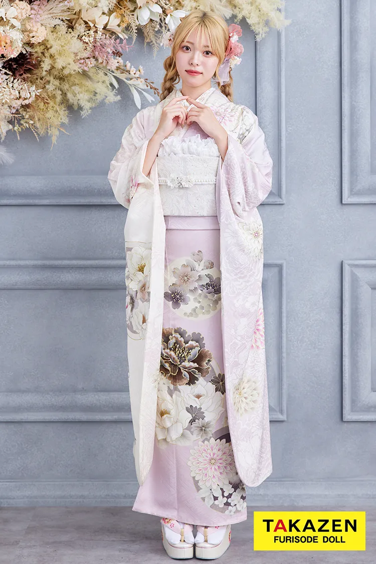 安い！玉城ティナ×紅一点ブランド振袖　くすみピンク　おしゃれ　かわいい　古典柄　いまどき振袖ネットレンタル　K292