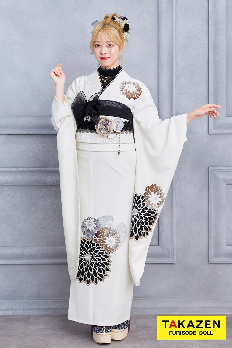 安い！玉城ティナ×紅一点ブランド振袖ネットレンタル　白/ホワイト　すっきり柄/ワンポイント柄　シンプル　大人っぽい　23018