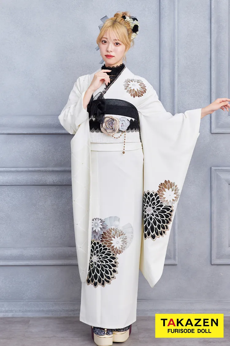 安い！玉城ティナ×紅一点ブランド振袖ネットレンタル　白/ホワイト　すっきり柄/ワンポイント柄　シンプル　大人っぽい　23018