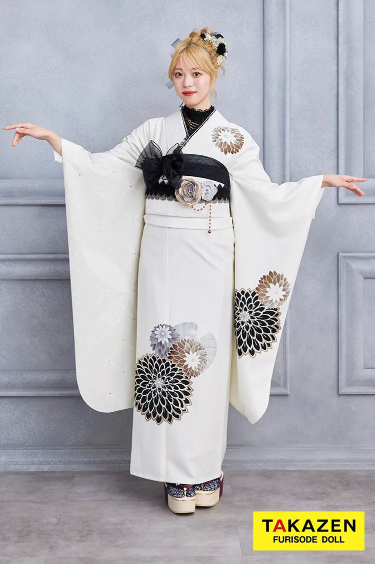 安い！玉城ティナ×紅一点ブランド振袖ネットレンタル　白/ホワイト　すっきり柄/ワンポイント柄　シンプル　大人っぽい　23018