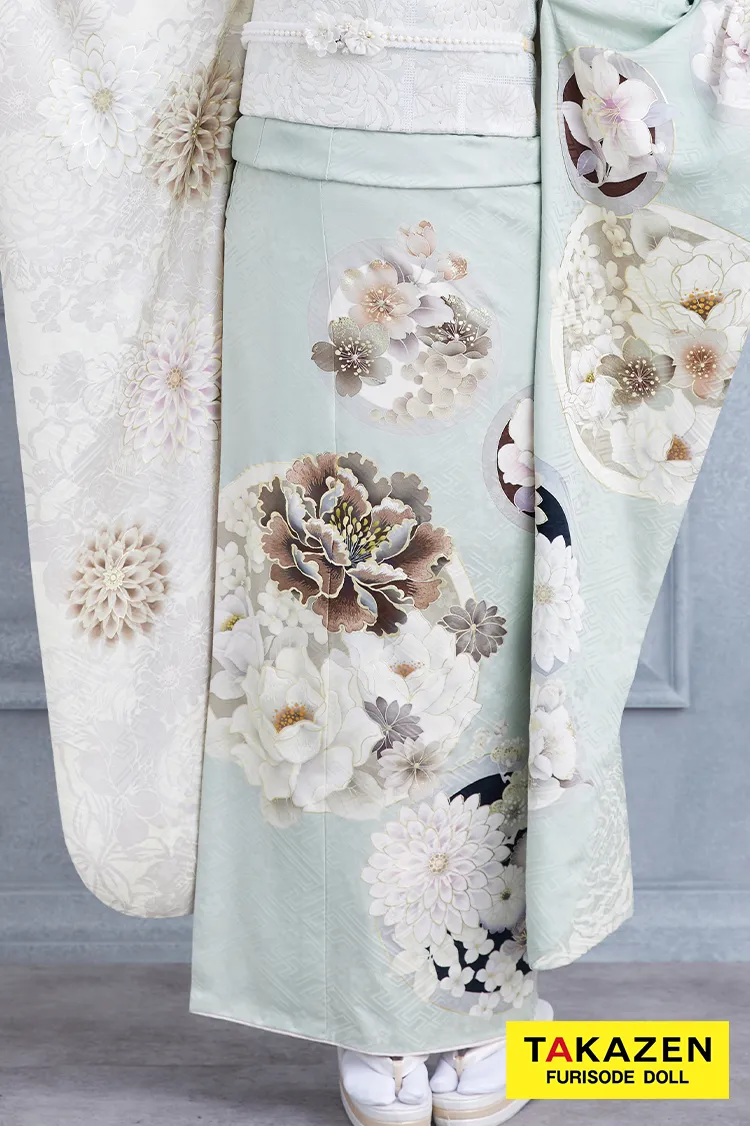 くすみカラー古典　ミントグリーン/淡色　牡丹柄　大人っぽい　淡い色　綺麗　清楚　玉城ティナ×紅一点振袖　24072