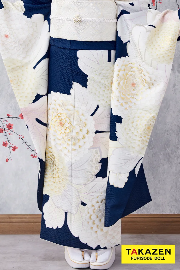 激安お得！正統派古典　青/紺/白　菊柄/大柄　シンプル　清楚　かわいい古典振袖ネットレンタル　大人っぽい　人気　G32