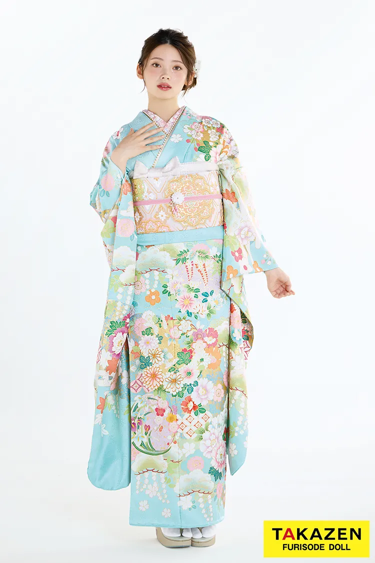 最新作プレミアム古典　水色/淡い色　菊柄/七宝　吉澤織物　吉祥の晴れ着田中優子の世界　綺麗　透明感のある振袖ネットレンタル　上品　南琴奈　27036